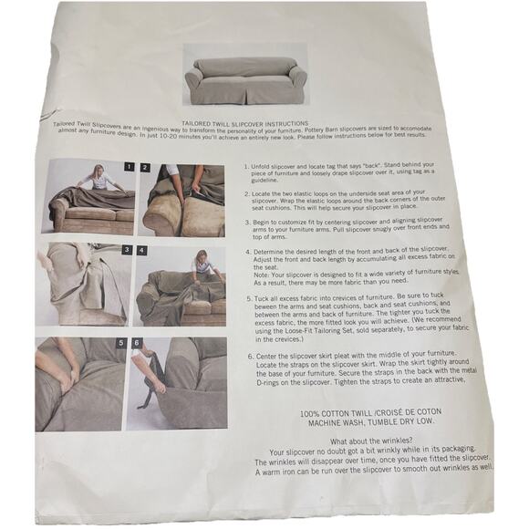 Pottery Barn Tailored Twill Small Sofa Canvas Cream Loose-Adjust SlipCover New  - Picture 8 of 16